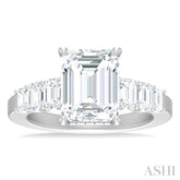 1 1/4 ctw Emerald Shape Emerald and Round Cut Diamond Semi Mount Engagement Ring in 14K White Gold